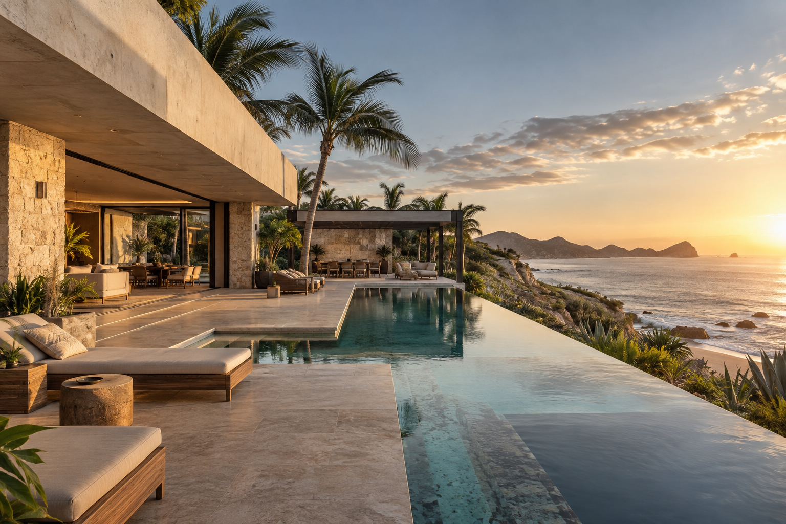 Diseño inmobiliario con arquitectura contemporánea frente al mar